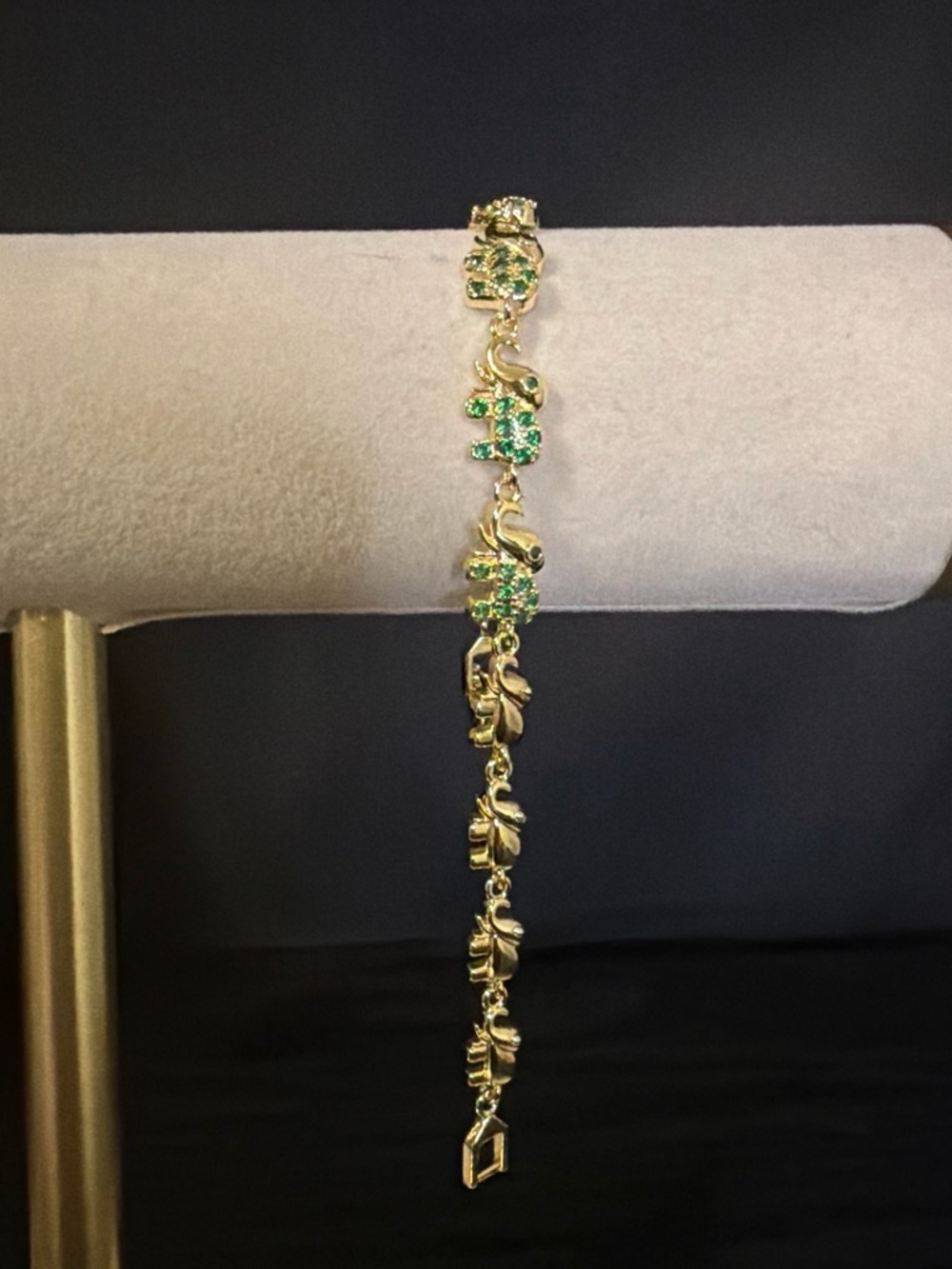 Gold plated Tone Bracelet with Green Crystal Accents - Women Jewelry